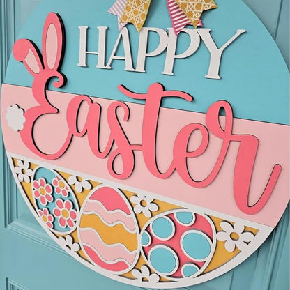 Happy Retro Eggs Door Hanger, Colorful Vintage Egg Entry Decoration, Spring Porch Display, Charming Seasonal Wall Accent, Holiday Design For Front Door Styling Doorsign_281125_SR6_8