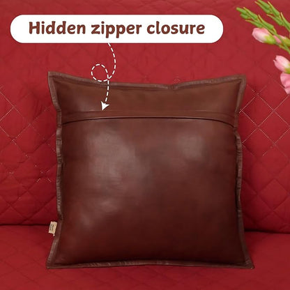 Genuine Lambskin Leather Pillow Cover, 22x22 Inch Case for Lumbar Throw Couch Pillows, Thick & Soft Cushion Covers for Sofa Bed Home Décor (Antique Dark Brown Box Pack of 1)