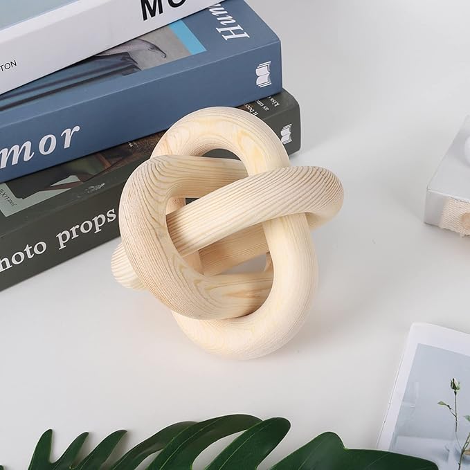 Ochine Wood Chain Link Decor 3 Link Decorative Chain Knot Hand Carved Pine Wood Chain Decor Modern Farmhouse Coffee Table Decor Wooden Rustic Chain Decor Boho Bead Garland for Living Room Bedroom