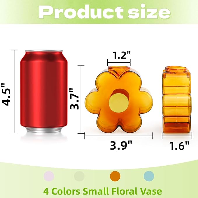 Covzoe 4 Pack Small Glass Vases, Colorful Unique Flower Shaped Vase, Cute Glass Bud Vases for Centerpieces, Girly Modern Decorative Mini Vase for Living Room Bedroom Shelf Home, Office, Wedding