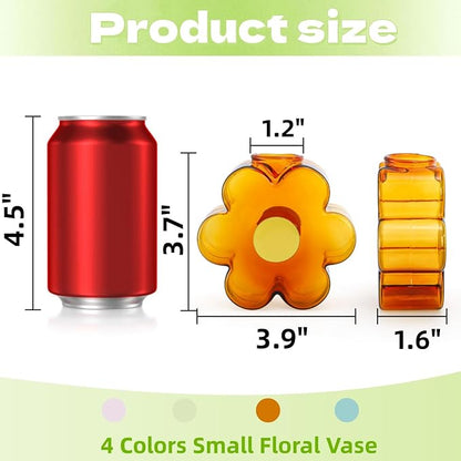 Covzoe 4 Pack Small Glass Vases, Colorful Unique Flower Shaped Vase, Cute Glass Bud Vases for Centerpieces, Girly Modern Decorative Mini Vase for Living Room Bedroom Shelf Home, Office, Wedding