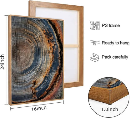 IBHJSART Framed Tree Ring Canvas Wall Art Vintage Colorful Wood Stump Painting Prints Modern Minimalist Pictures Neutral Nature Rustic Farmhouse Decor Living Room Bedroom Bathroom Office
