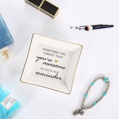 You're Awesome Gifts: Inspirational Gifts for Women - Best Friends, Mom, Sister, Coworker, Valentine's, Retirement, Christmas - Ceramic White Ring Trinket Dish Jewelry Tray