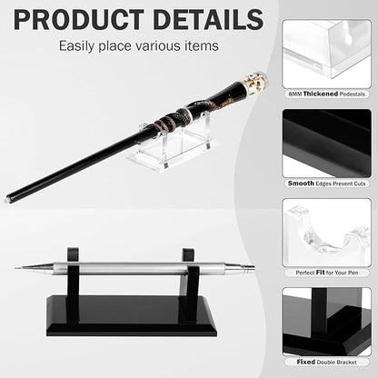 4 PCS Acrylic Pen Display Stand, Fountain Pen Holder Rack, Ballpoint Pen & Paintbrush Organizer for Home, Office, School, or Store, Black & Transparent