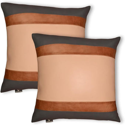 LL LEATHER LOVERS Genuine Lambskin Leather Pillow Cover, 18x18 Inch Case for Lumbar Throw Couch Pillows, Thick & Soft Cushion Covers for Sofa Bed Home Décor (Grey Tan & Off-White Pack of 2)