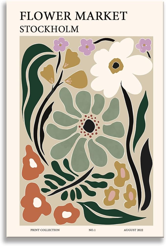 Zzuyi Flower Market Poster,Botanical Prints,Green Flower Prints Anthropologie art for Bathroom,Aesthetic Decor-12x18