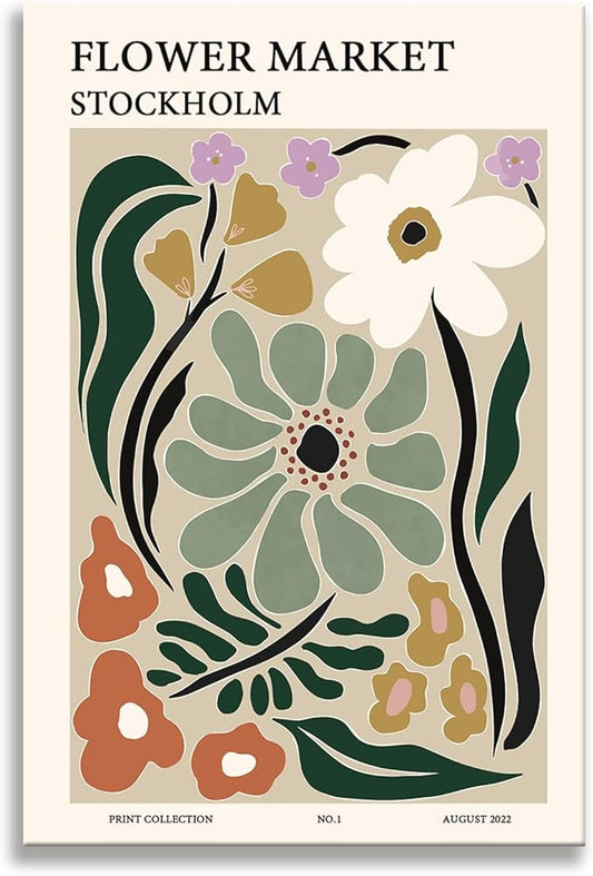 Zzuyi Flower Market Poster,Botanical Prints,Green Flower Prints Anthropologie art for Bathroom,Aesthetic Decor-12x18