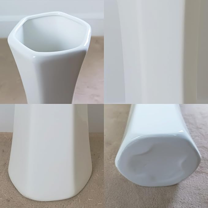 12Inch Tall White Ceramic Flower Vase, Textured Modern Vases for Living Room Decorations, Shelf, Table Centerpieces, Farmhouse Small Ceramic Vase