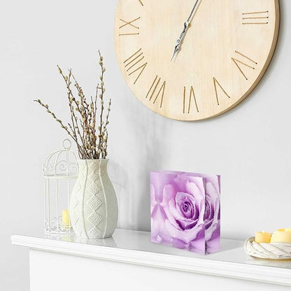Acrylic Decorative for Home Decor Beautiful Purple Rose With Morning Dew Nurse Presents for Women - Presents for Women Friends - Holiday Presents,Inexpensive Thank You Presents Ideas