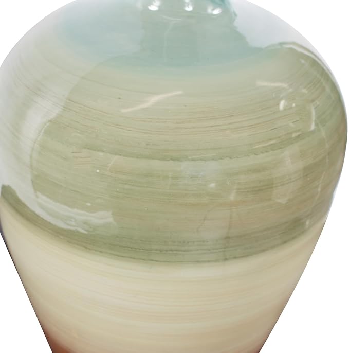 Howard Elliott Multicolor Capri Stripe Glass Bottle Vase for Flowers, Modern Abstract Design Decorative Bottle Vase for Weddings, Floral Arrangements & Decoration, Short, 19 x 10.5 x 10.5 Inch