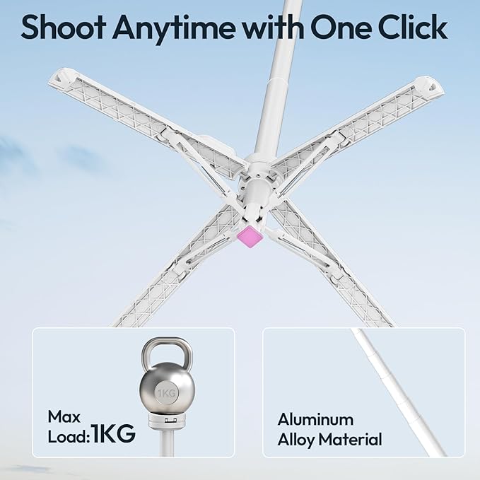 ULANZI Automatic Phone Tripod, MT85 Auto-Open Tripod with Enhanced 4-Leg, 60'' Selfie Stick Extendable Phone Stand, for Content Creation/Vlog, Compatible with iPhone 17/16/15/14/13/12, White