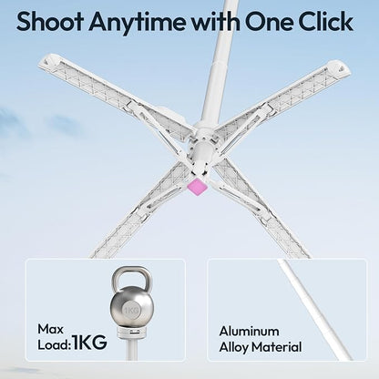ULANZI Automatic Phone Tripod, MT85 Auto-Open Tripod with Enhanced 4-Leg, 60'' Selfie Stick Extendable Phone Stand, for Content Creation/Vlog, Compatible with iPhone 17/16/15/14/13/12, White