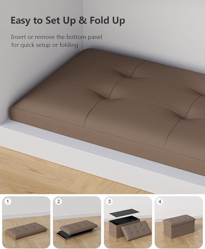 Folding Storage Ottoman Bench, Multi-Functional Ottoman Foot Rest, End of Bed Bench, Storage Chest for Living Room, Bedroom, Hallway, Entryway, Holds Up to 600 lbs (Brown, 30 Inches)