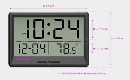 Digital Wall Clock Battery Operated, 8 Inch Small Wall Clock with Large Display, Temperature and Date | Simple Desk Clock | Silent Wall Mount Digital Clock for Bedroom, Kitchen, Living Room, Office