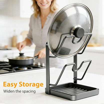 Kitchen Pot Lid Storage Rack, Multifunctional Utensils Pan Pot Cover Lid Rack Shelf for Pots Lids, Spatulas Multifunctional Kitchen Pot Lid Organizer for Countertop (Gunmetal Gray Single Layer)