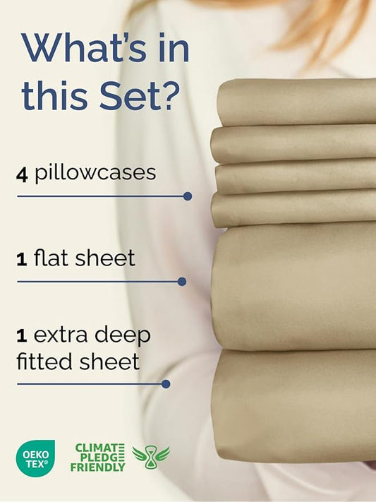 Extra Deep Full Sheet Set - 6 Piece Breathable and Cooling Sheets - Hotel Luxury Bed Sheets Set - Easy & Secure Fit - Soft, Wrinkle Free and Comfy Sheets Set - Beige Sheet Set with Extra Deep Pockets