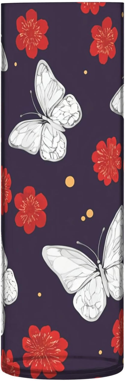 White Butterflies Flower Vase 3.9" x 11.8" Modern Cylinder Acrylic Vases for Table Centerpiece Kitchen Home Shelf Office Decor