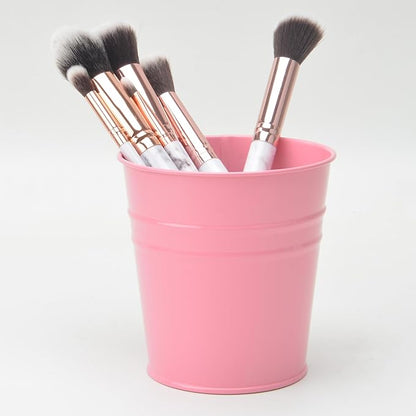 Pen Holder Cup For Desk Pencil Holder Metal Marker Pen Organizer Storage Small Tinplate Flower Pot Succulent Bucket Planters for Office Home - 2 Pack (Blue)