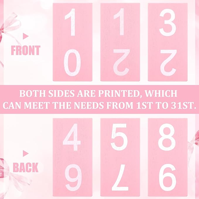 Pink Strawberry Wood Block Perpetual Calendar Coquettish Desk Decor Cute Month Week Date Display Decorative Block Calendar for Women Office Home Desk Gift for Women