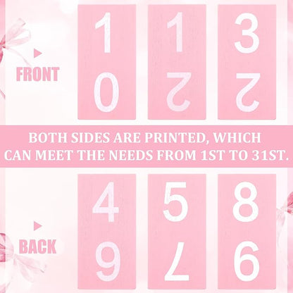 Pink Strawberry Wood Block Perpetual Calendar Coquettish Desk Decor Cute Month Week Date Display Decorative Block Calendar for Women Office Home Desk Gift for Women