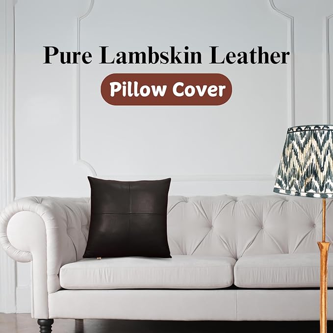 Lambskin Leather Pillow Cover - Sofa Cushion Case - Decorative Throw Covers for Living Room & Bedroom, 20x20 Inches - Black (02) Pack of 1