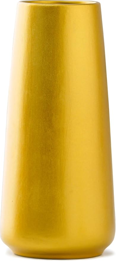 Gold Vase - 10" Gold Ceramic Flower vase for Home/Table/Accent Decor, Minimalist Modern Vases for Centerpieces, Room Decor, Living Room, Bedroom
