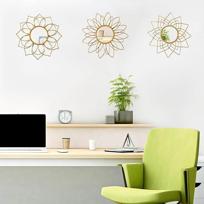 Champagne Gold Round Mirrors for Wall Pack of 3 - | 9 inch Decorative Mirrors for Christmas Wall Decor& Vintage Room Decor | Circle Mirror Modern for Women & Moms