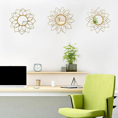 Champagne Gold Round Mirrors for Wall Pack of 3 - | 9 inch Decorative Mirrors for Christmas Wall Decor& Vintage Room Decor | Circle Mirror Modern for Women & Moms