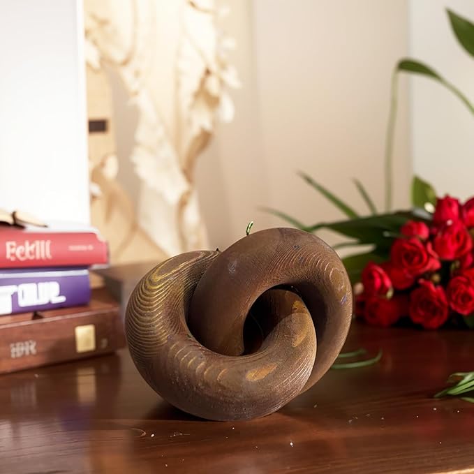 Wood Knot Décor-2 Link Wooden Chain Link Home Decor,Coffee Table Decor Book Shelf Decor Accents Art Decor Living Room Decor Items (Brown)