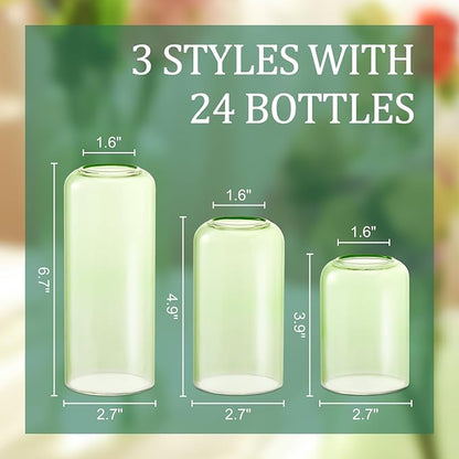 24Pcs Bud Vases Set, Glass Flower Vase for Centerpieces, Small Vases for Flowers, Decor Centerpiece for Bathroom, Decorative Vases for House Warming(Green)
