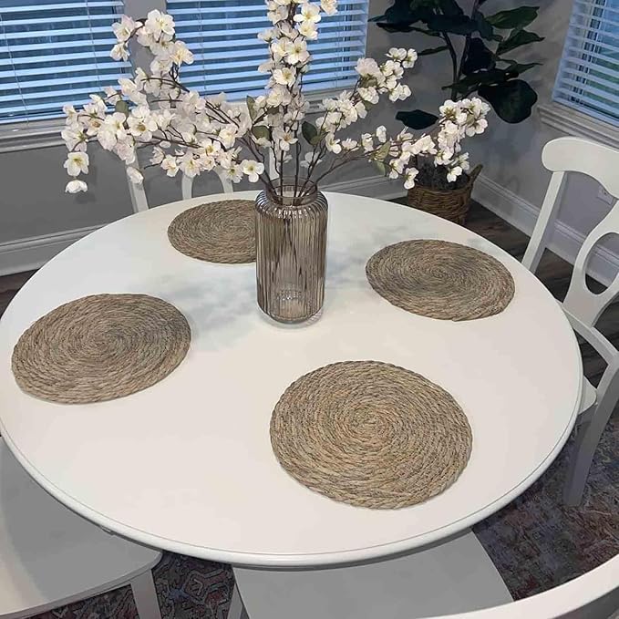 Woven Placemats Set of 8, 10 Inch Medium Rattan Placemats Wicker Place Mats,Natural Farmhouse Jute Braided Table Runner for Kitchen Countertops, Housewarming Gift,Table, Home Decor