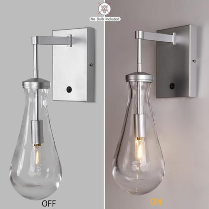 HuisMier Nickel Wall Sconces, Modern Raindrop Wall Sconce with On Off Switch, Clear Glass Wall Mounted Lamp Indoor Vanity Light Fixtures for Bathroom Bedroom Hallway Living Room, Hardwired