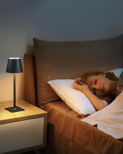 Cordless Table Lamp Rechargeable Lamps: 6000mAh Battery Operated Table Lamp Outdoor Waterproof, Touch Control, Portable Wireless Desk Lamp for Dinner/Bedroom/Restaurant(Black 2 Pack)