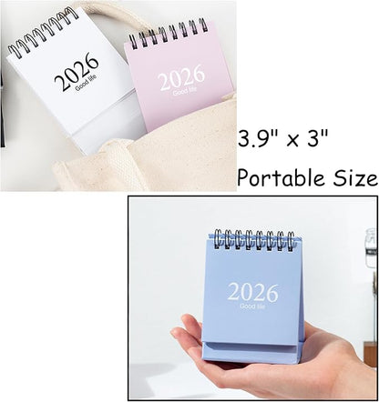 2026 Mini Desk Calendar Monthly Simple Style Flip Standing Calendar 3.9" x 3" - Black (Jan. 2026 to Jul. 2027)