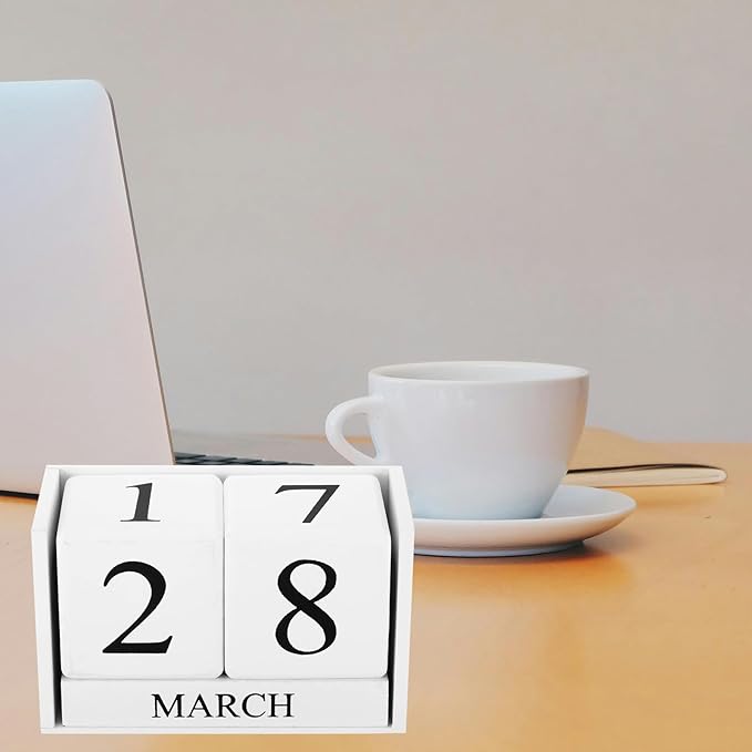 YOKIVE Wooden Block Perpetual Calendar for Desk, Wood Month Date Display Blocks, Great for Daily Desktop Shop Bar Desk Decor (Pink)