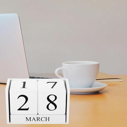YOKIVE Wooden Block Perpetual Calendar for Desk, Wood Month Date Display Blocks, Great for Daily Desktop Shop Bar Desk Decor (Pink)