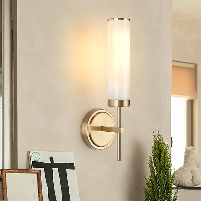 Wall Sconces Set of Two,Modern Bathroom Sconces Wall Lighting with Opal White Glass Shade,60W 16" Gold Sconces Wall with Clear Glass Shade for Living Room Corridor Mirror Bedroom Stairs