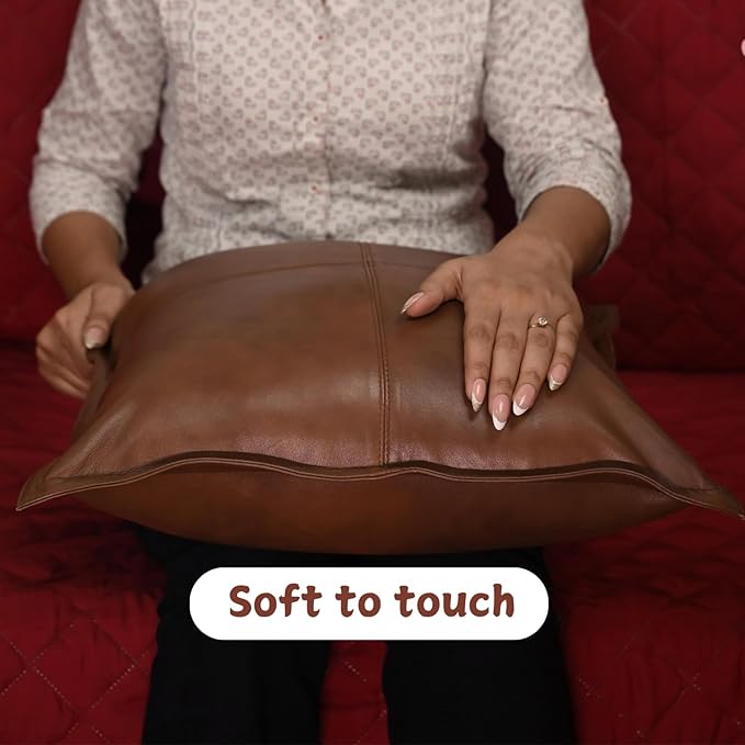 Lambskin Leather Pillow Cover - Sofa Cushion Case - Decorative Throw Covers for Living Room & Bedroom, 18x18 Inches - Dark Brown Antique Box Pack of 1