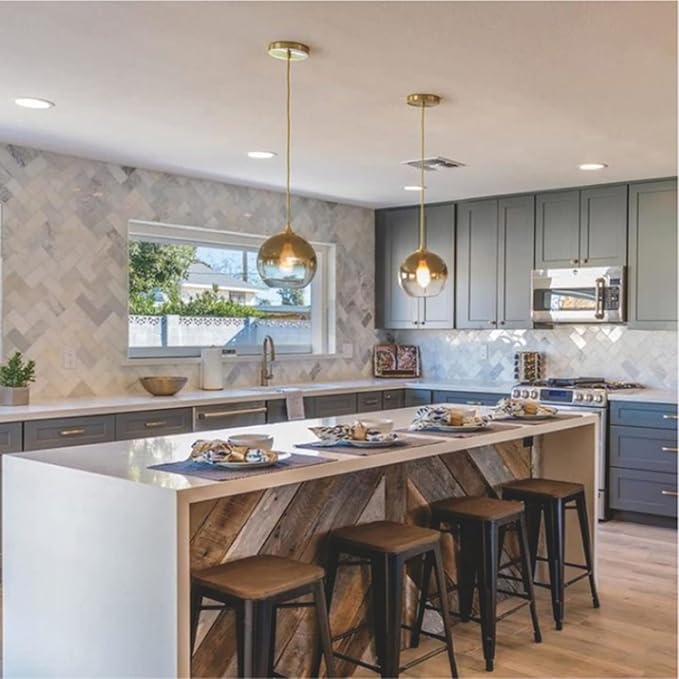 Gradient Gold Glass Globe Pendant Light,Spherical Glass Hanging Light Fixtures Island Ceiling Lamp (11.8'')