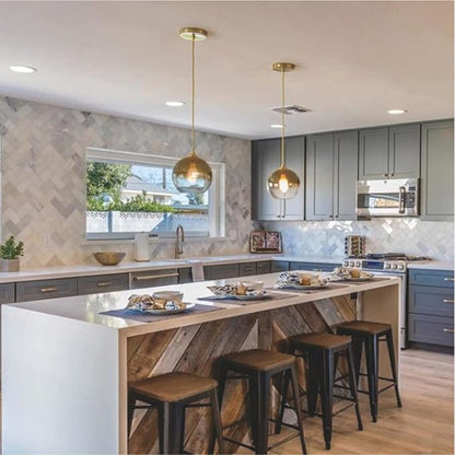 Gradient Gold Glass Globe Pendant Light,Spherical Glass Hanging Light Fixtures Island Ceiling Lamp (11.8'')