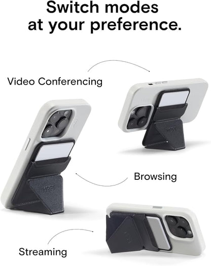 MOFT Magnetic Wallet Stand Compatible with iPhone 17/16/15/14/13/12 Series, Angle Adjustment & Magsafe Compatible MOVAS Phone Stand,Jet Black