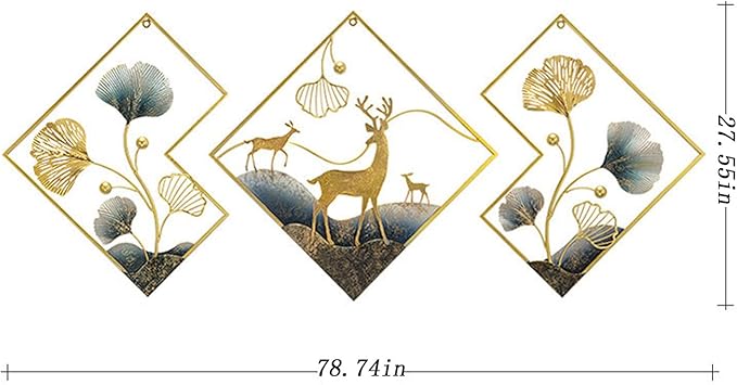 tarkay Metal Wall Art Dining Room Wall Art Decor 3 Piece Large Modern Wall Sculptures 3D Ginkgo Leaf 78x27in Aesthetic Wall Art for Bedroom Office Room Decor Living Room