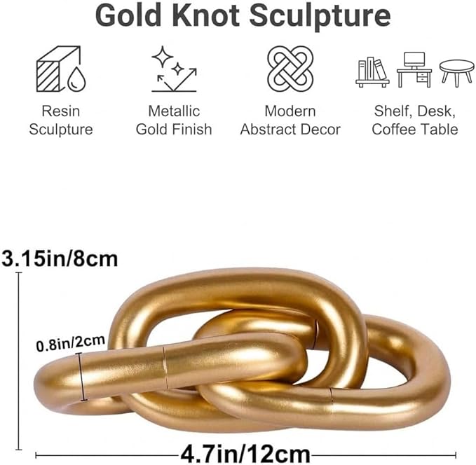 Gold Knot Decor for Coffee Table, Decorative Knot Sculpture Resin Chain Link, Gold Coffee Table Decor Modern Shelf Decor for Living Room, Fireplace Mantel, Entryway Table, Bookshelf Office Desk Accent