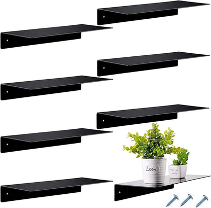 Blulu 8 Pcs Acrylic Floating Shelf, Invisible Wall Mounted Shelf for Book Plants Picture Makeup Record Display in Living Room, Bathroom, Bedroom, Kitchen, Office(14 x 5 x 2 Inches,Black)