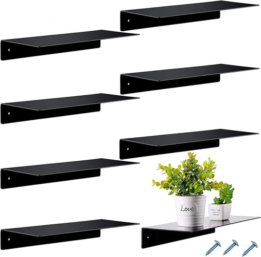Blulu 8 Pcs Acrylic Floating Shelf, Invisible Wall Mounted Shelf for Book Plants Picture Makeup Record Display in Living Room, Bathroom, Bedroom, Kitchen, Office(14 x 5 x 2 Inches,Black)