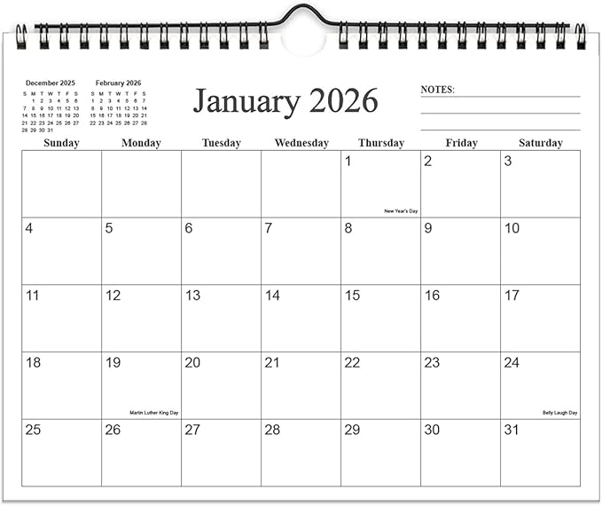 Small Wall Calendar 2026 - Mini Calendar 2026-2027 from January 2026 - June 2027, 18 Months Little Calendar with Premium Paper, 6" x 8", Black