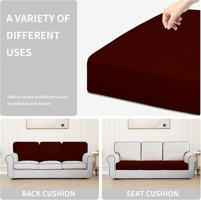Easy-Going 100% Waterproof Chair Sofa Seat Cushion Slipcovers Couch Cushion Cover Stretch Furniture Protector for Kids, Pets (3-Piece Sofa Cushion, Wine)