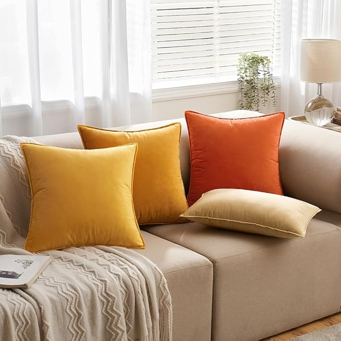 MIULEE Orange Pack of 2 Decorative Velvet Throw Pillow Cover Soft Pillowcase Solid Square Cushion Case for Halloween Sofa Bedroom Car 20x20 Inch 50x50 cm