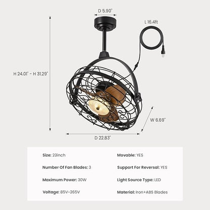 CROSSIO 23'' Outdoor Ceiling Fans with Lights, Gazebo Fan Wet Rated Remote&APP Control, Dimmable Hanging Fan with Plug in Cord for Patio Pergola