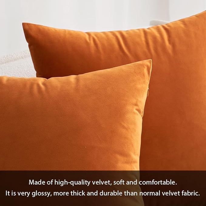 MIULEE Velvet Throw Pillow Covers 12x20 Inch, Pack of 2 - Orange, Soft Solid Lumbar Decorative Pillow Covers Modern Luxury Home Decor for Chair Couch Sofa Bedroom Livingroom
